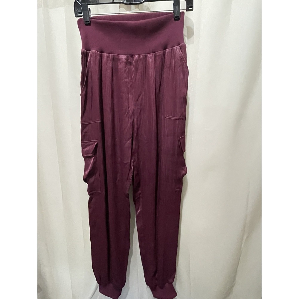 Bobi Black Los Angeles Revolve Satin Ribbed  Cargo Maroon Joggers M